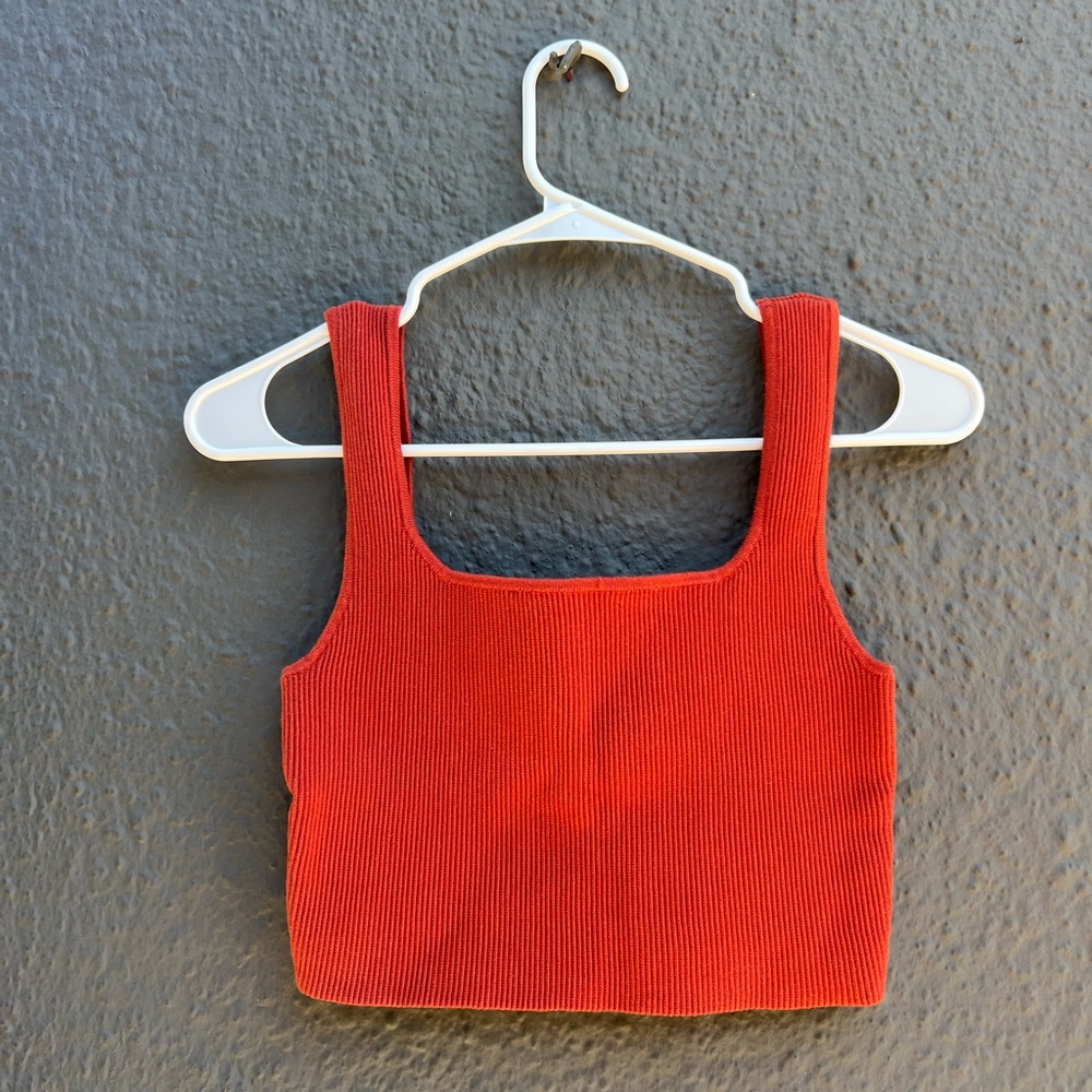 Reformation Rust Ribbed Knit Top